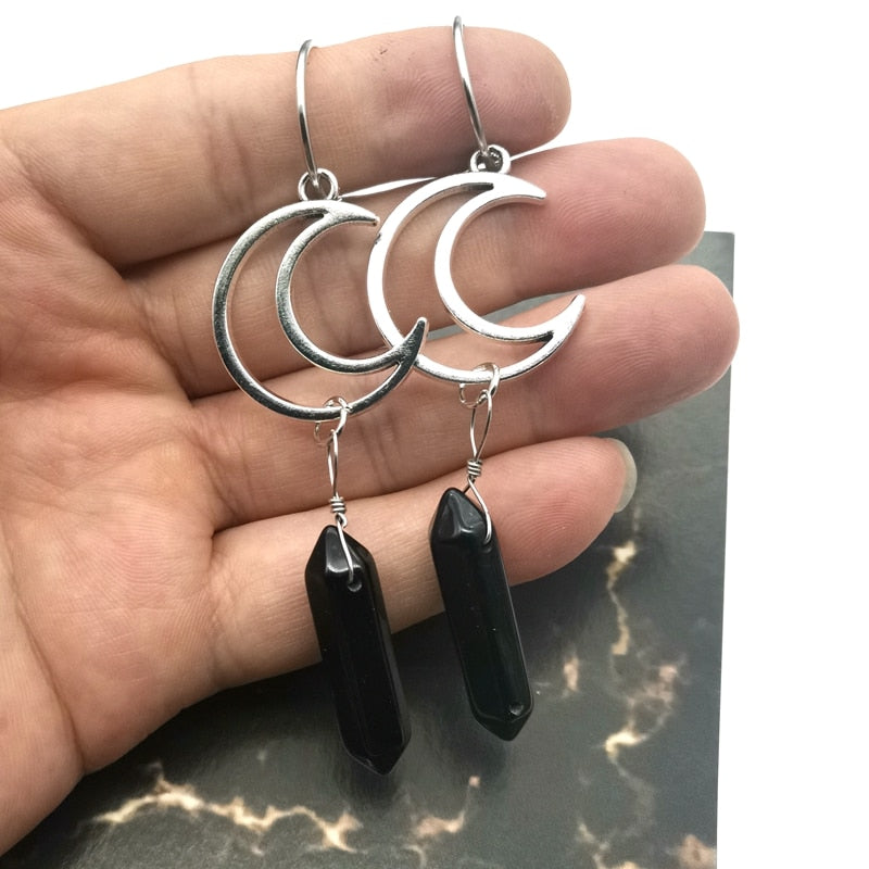Lunar Agate Moon Earrings