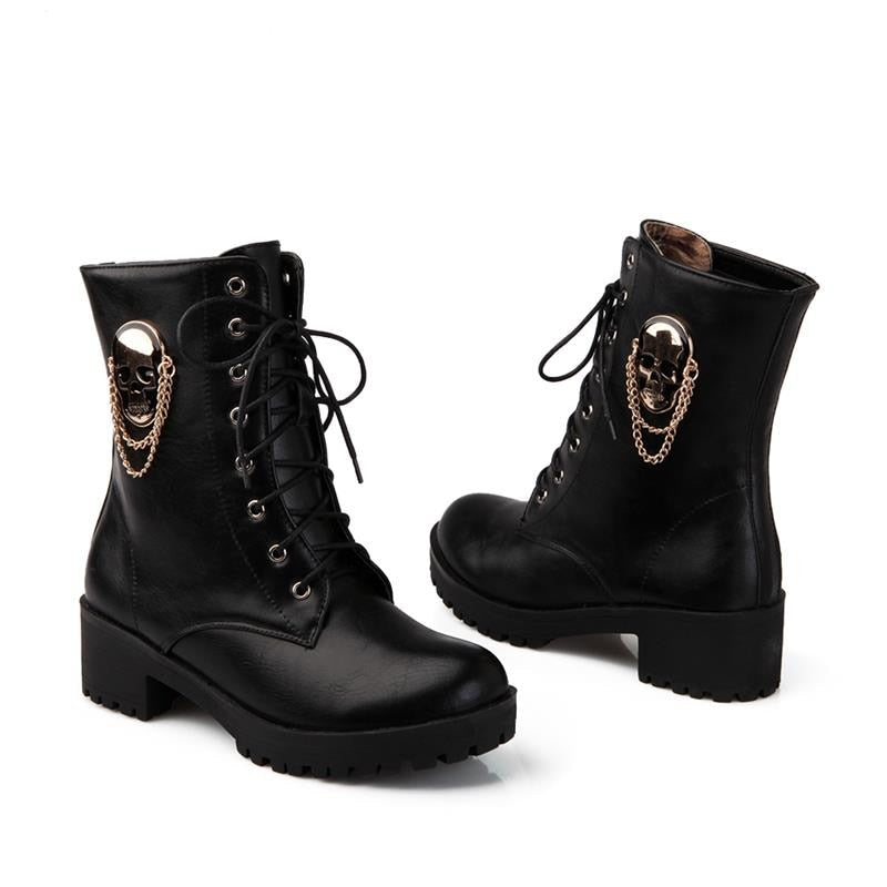 Leather Ankle Skull Boots
