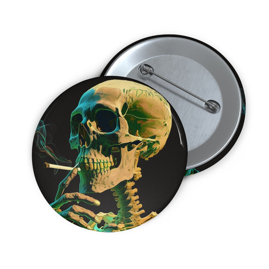 Smoking Skeleton Pin Button