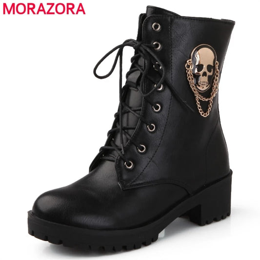 Leather Ankle Skull Boots