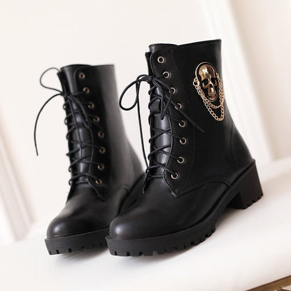 Leather Ankle Skull Boots