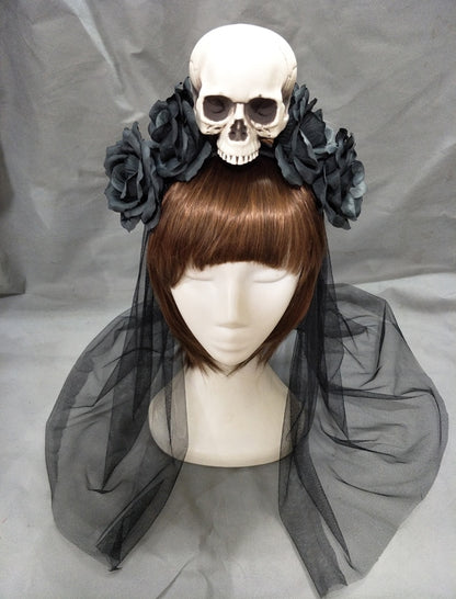 Skull & Black Rose Headpiece
