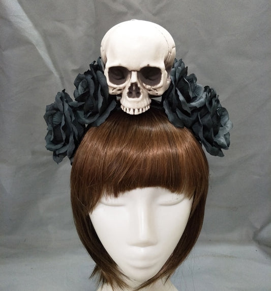 Skull & Black Rose Headpiece