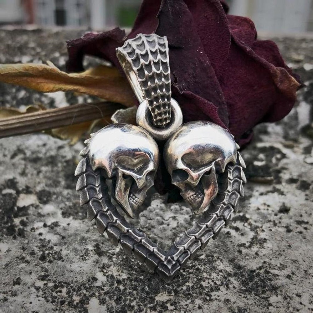 Twin Skulls Love Pendant